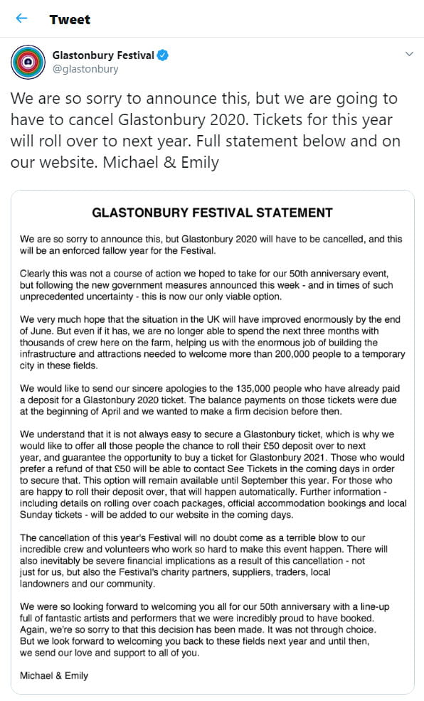Glastonbury official statement