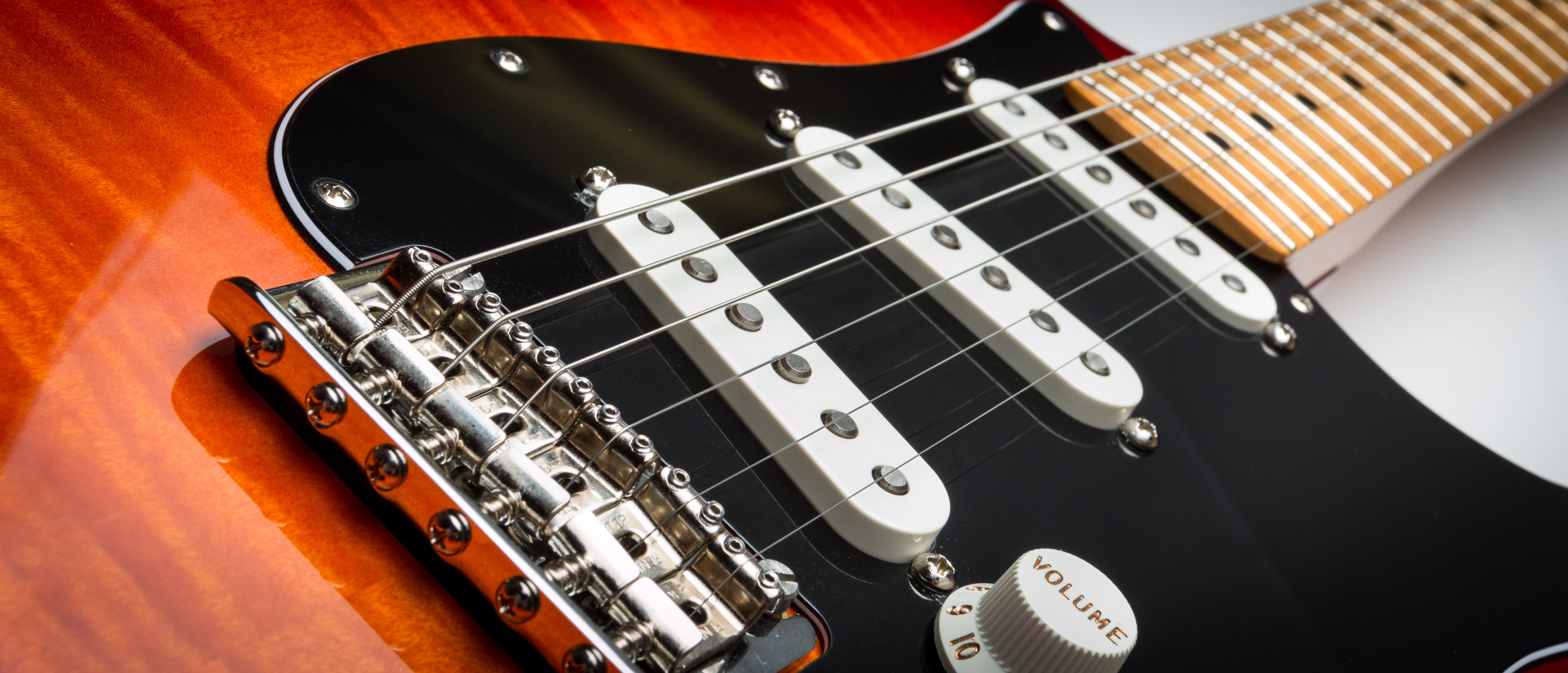 close up of electric guitar strings