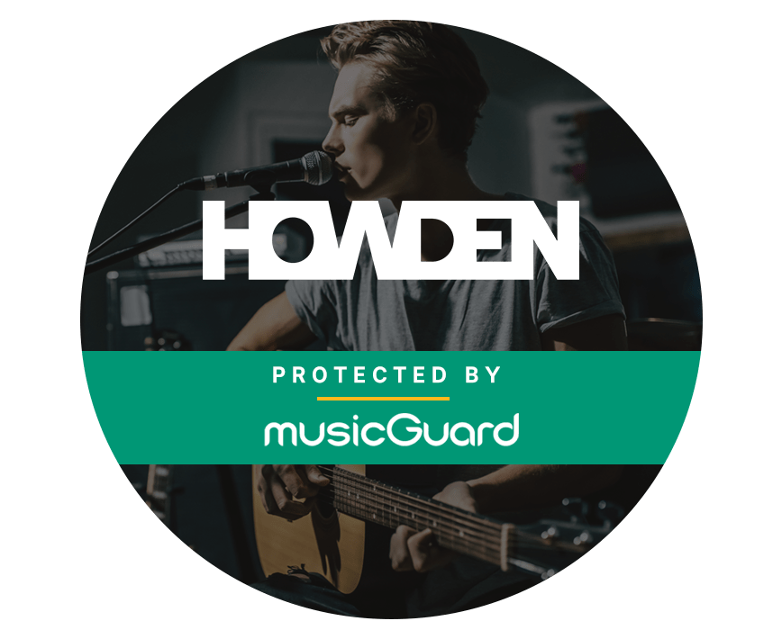 Young male musician plays guitar, overlay text reads 'Howden insurance in partnership with cycleGuard'. 