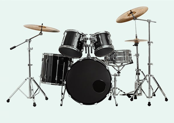 Isolated image of a black and silver drumset